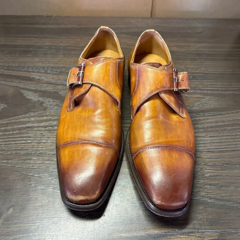 MAGNANNI Lennon Single Monk Strap Dress Shoes 8.5 Brown Leather 21447 Spain